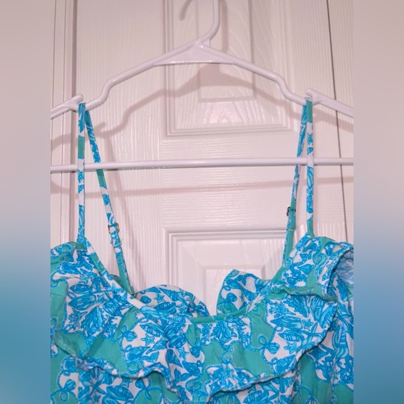 Lilly Pulitzer Spaghetti Strap Small Blue green Nautical Shells Dress Ruffle - Picture 2 of 7